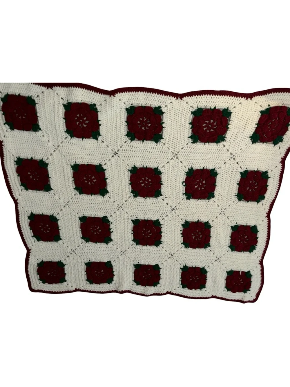 Vintage Handmade Granny Square Crochet Afghan Blanket 43.5”W 35”H